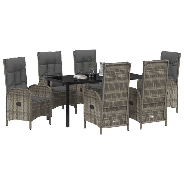 vidaXL Garten Essgruppe mit Kissen 7 pcs Grau Poly-Rattan