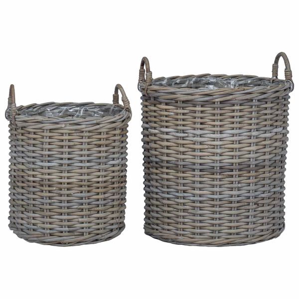 vidaXL Blumentopf K&ouml;rbchen mit Speicher 2 pcs Grau Lacak Rattan