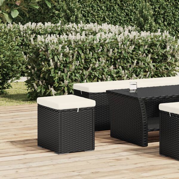 vidaXL Hocker mit Kissen 2 Stk. Schwarz 40x30x40 cm Poly Rattan