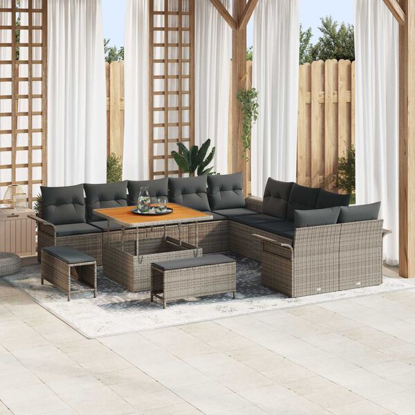 vidaXL Garten-Sofa-Set 13 pcs Grau Poly-Rattan