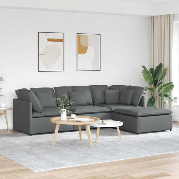 vidaXL Modulares Sofa mit Fu&szlig;hocker Kissen Stoff Dunkelgrau