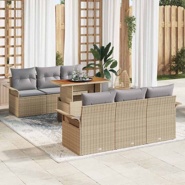 vidaXL Garten-Sofa-Set mit Speicher 7 pcs Beige Poly Rattan