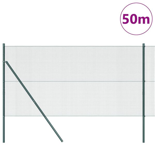 vidaXL Zaunpfosten Gr&uuml;n 50 x 1 m (12 x 12 mm Netz) Stahl und PVC