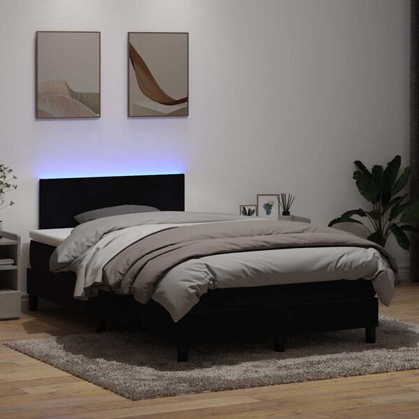 vidaXL Boxspringbett mit Matratze & LED Schwarz 120x210 cm Samt