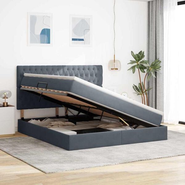 vidaXL Bett mit Stauraum und LED mit LED Dunkelgrau 160 x 200 cm Samt