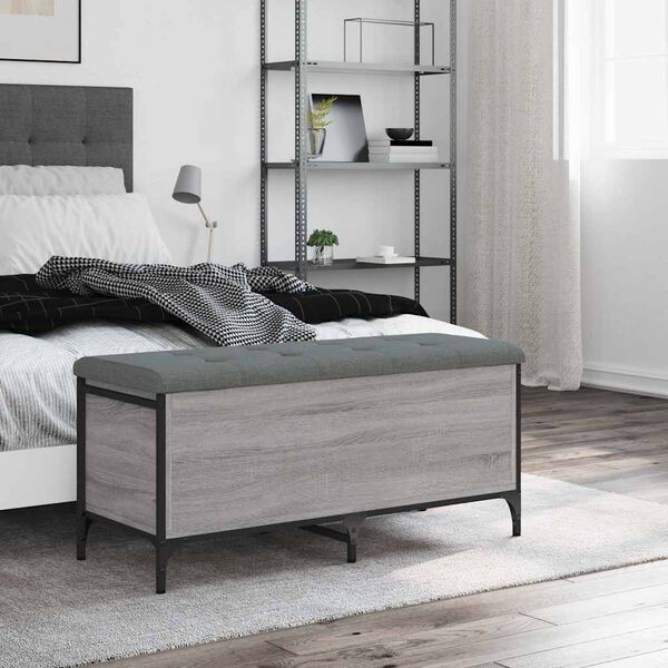 vidaXL Sitzbank mit Stauraum Grau Sonoma 102x42x45 cm Holzwerkstoff