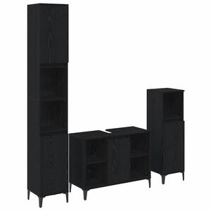 vidaXL Badezimmerm&ouml;bel-Set 3 St&uuml;ck Schwarz Eichen-Optik Holzwerkstoff