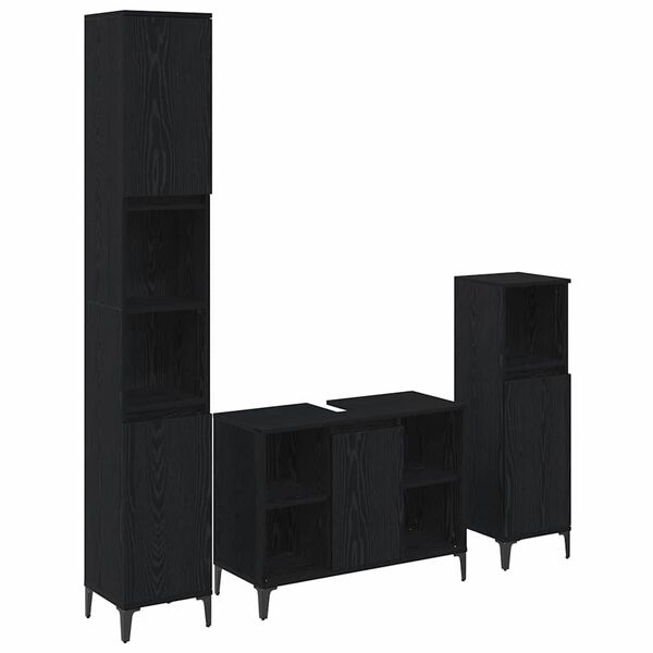 vidaXL Badezimmerm&ouml;bel-Set 3 St&uuml;ck Schwarz Eichen-Optik Holzwerkstoff