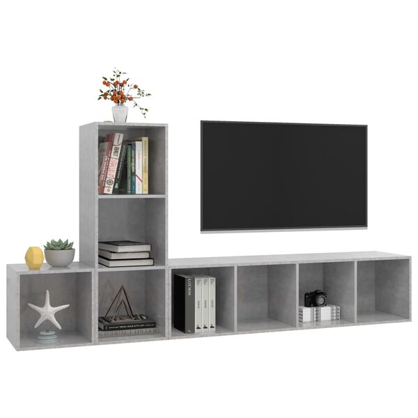 vidaXL 3-tlg. TV-Schrank-Set Betongrau Holzwerkstoff
