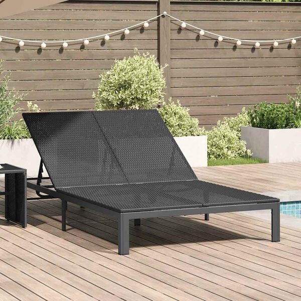vidaXL Sonnenliege 1-Person Schwarz 206 x 62,5 x 74 cm Poly-Rattan