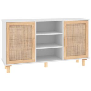 vidaXL Sideboard Weiß 105x30x60 cm Massivholz Kiefer und Natur-Rattan