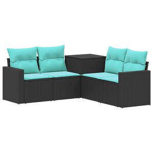 vidaXL Sofa Set 5 stk. Schwarz und Blau Polyrattan und Stahl