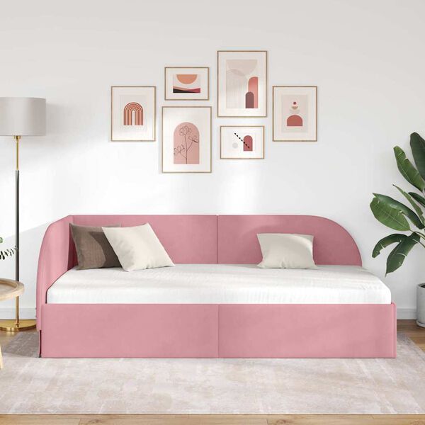 vidaXL Eckbettgestell Rosa 80 cm x 200 cm Polyester und Sperrholz