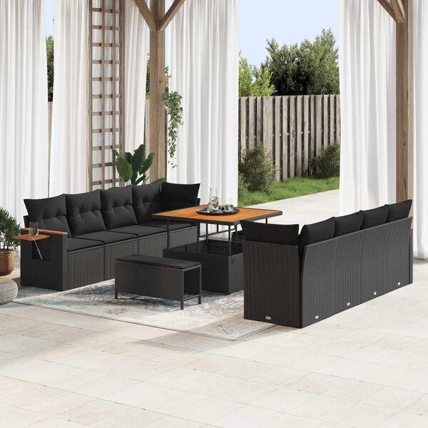 vidaXL Gartensofa-set mit Kissen 11 pcs Schwarz