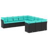 vidaXL 11-teiliges Gartensofa-Set mit Kissen, schwarzes Polyrattan