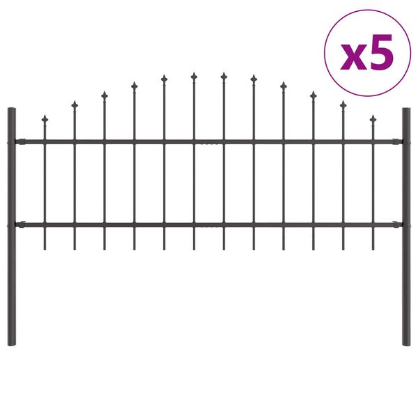 vidaXL Gartenzaun 5 pcs Grau 170 x 140 cm Pulverbeschichteter Stahl