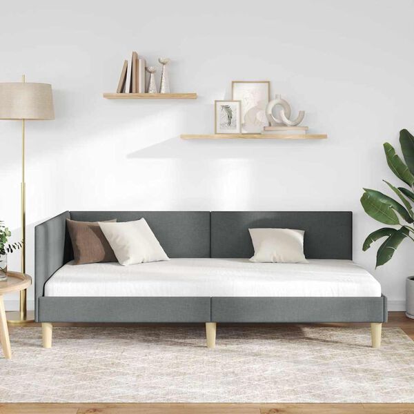 vidaXL Eckbettgestell mit Kopfteil Dunkelgrau 90 cm x 190 cm Samt