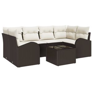 vidaXL Gartensofa-set mit Speicher 7 pcs Braun und Creme Poly-Rattan