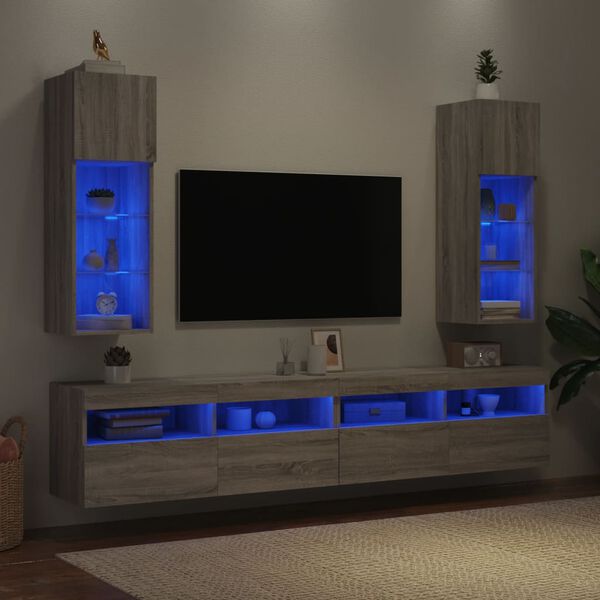 vidaXL TV-Schr&auml;nke mit LED-Leuchten 2 Stk. Grau Sonoma 30,5x30x90 cm