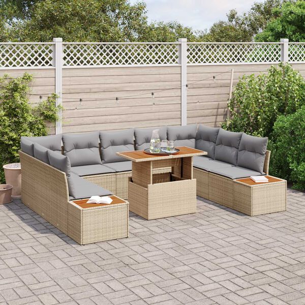 vidaXL Garten Essgruppe mit Kissen mit Kissen 10 pcs Beige und Grau