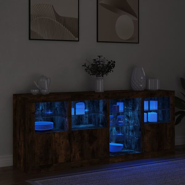 vidaXL Sideboard mit LED-Leuchten R&auml;uchereiche 164x37x67 cm