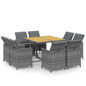 vidaXL 9-tlg. Garten-Essgruppe mit Kissen Poly Rattan Grau