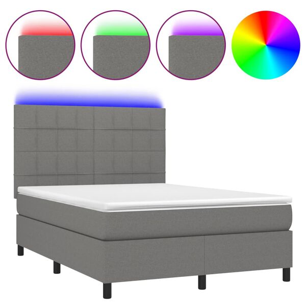 vidaXL Boxspringbett mit Matratze & LED Dunkelgrau 140x190 cm Stoff