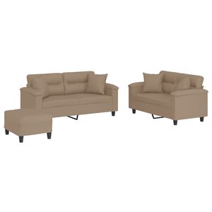 vidaXL 3-tlg. Sofagarnitur mit Kissen Cappuccino-Braun Kunstleder
