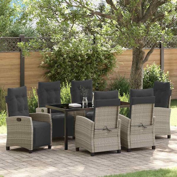 vidaXL Garten Essgruppe mit Kissen 7 pcs Hellgrau Poly-Rattan