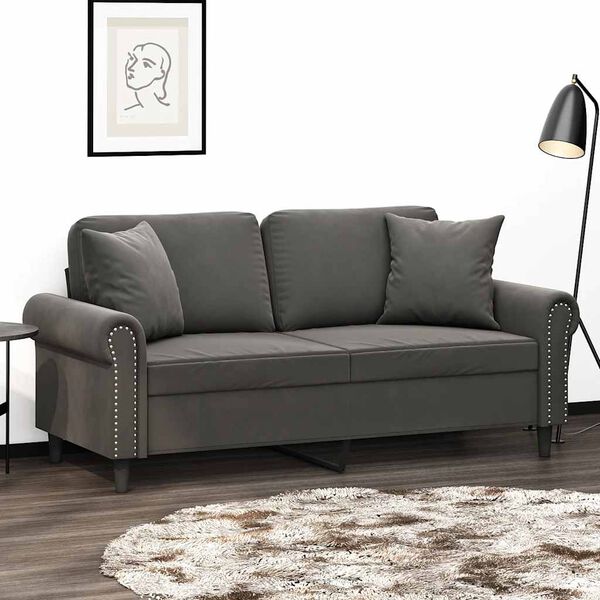 vidaXL 2-Sitzer-Sofa mit Kissen Dunkelgrau 140 cm Samt
