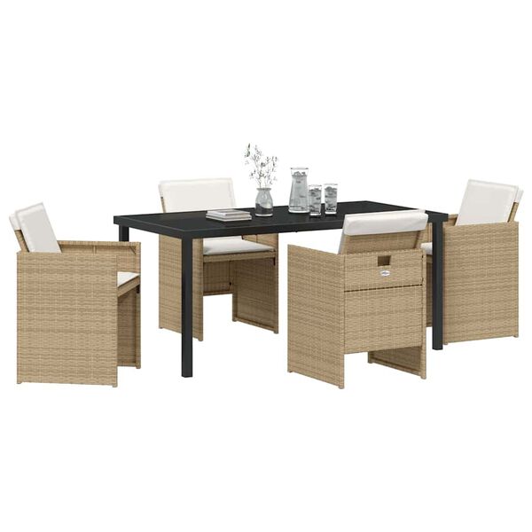 vidaXL Garten Essgruppe mit Kissen 5 pcs Beige Poly-Rattan