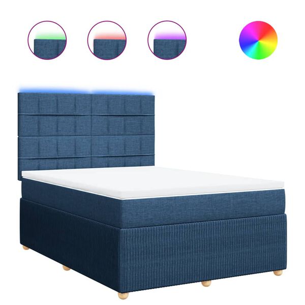 vidaXL Boxspringbett mit Matratze Blau 140x190 cm Stoff