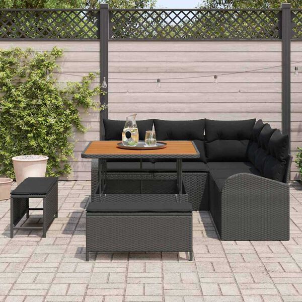 vidaXL Garten-Sofa-Set mit Kissen mit Speicher 8 pcs Schwarz