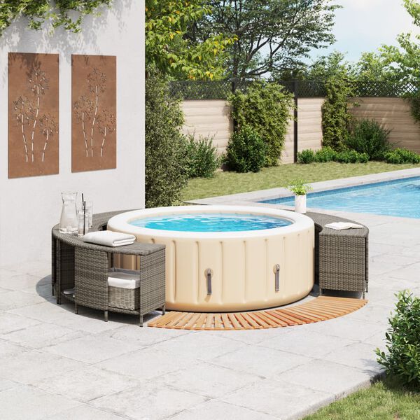 vidaXL Whirlpool-Umrandung Grau Poly Rattan und Massivholz Akazie