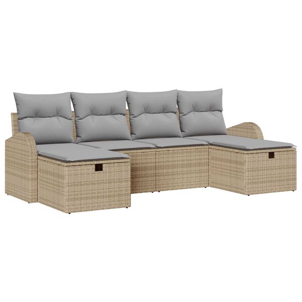 vidaXL Sofa Set mit Kissen 6 pcs Beige und Hellgrau Poly-Rattan