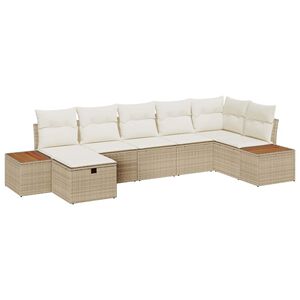 vidaXL Garten-Sofa-Set mit Kissen 7 pcs Beige Poly Rattan