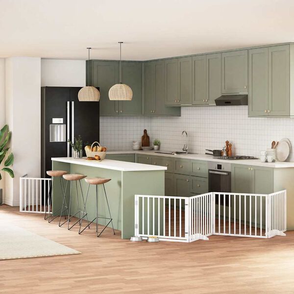 vidaXL 12-tlg. Hundetor mit T&uuml;r Faltbar Wei&szlig; 960 cm Pappelholz