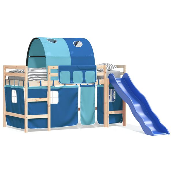 vidaXL Kinderhochbett mit Tunnel Blau 80x200 cm Massivholz Kiefer