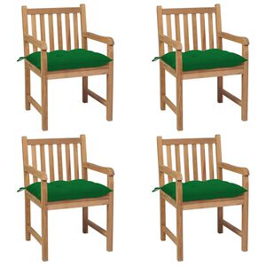 vidaXL Gartenst&uuml;hle 4 Stk. mit Gr&uuml;nen Kissen Massivholz Teak