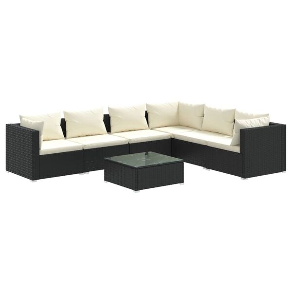 vidaXL 7-tlg. Garten-Lounge-Set mit Kissen Poly Rattan Schwarz