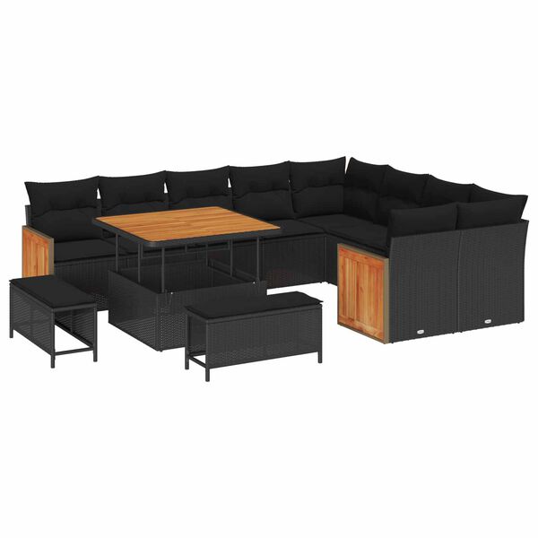 vidaXL Gartensofa-set mit Kissen 13 pcs Schwarz Poly-Rattan