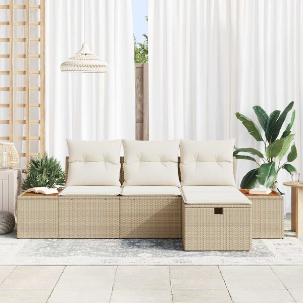 vidaXL Gartensofa-set mit Kissen mit Speicher 4 pcs Beige Poly-Rattan