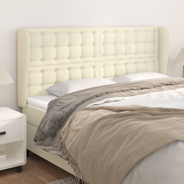 vidaXL Kopfteil mit Ohren Creme 203x23x118/128 cm Kunstleder