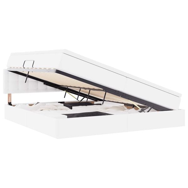 vidaXL Aufbewahrungsbett mit Matratze Reinwei&szlig; 200 x 200 cm Kunstleder