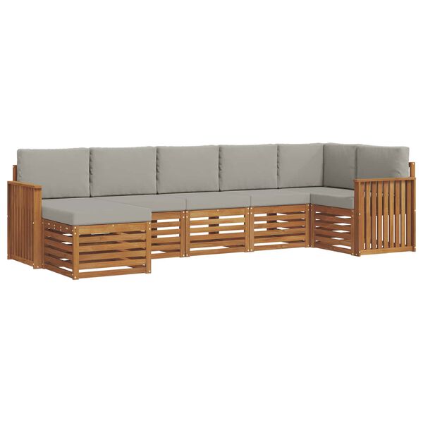 vidaXL Ecksofa Set 7 pcs Nat&uuml;rlich und Hellgrau Massivholz Akazie