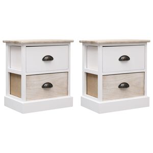vidaXL Nachttische 2 Stk. Wei&szlig; und Natur 38&times;28&times;45 cm Paulownia-Holz