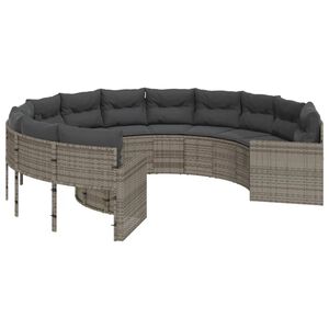 vidaXL Gartensofa mit Kissen Rund Grau Poly Rattan