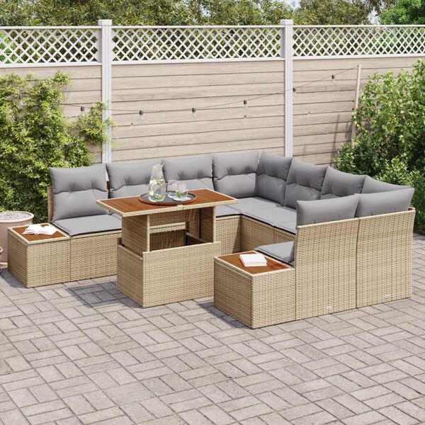 vidaXL Garten-Sofa-Set mit Speicher 9 pcs Beige Poly Rattan
