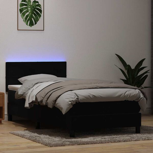 vidaXL Boxspringbett mit Matratze & LED Schwarz 100x220 cm Samt