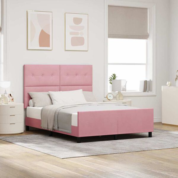 vidaXL Boxspringbett mit Kopfteil Rosa 140 x 190 cm Samt